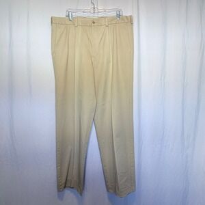 Nordstrom Smartcare Chinos Mens 38x34 Tan Pleated Wrinkle-Free